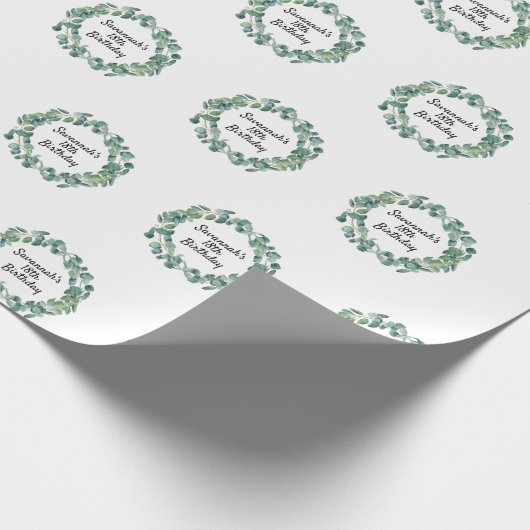 Papier Cadeau Eeucalyptus vert d'anniversaire écriture du nom de (Coin)