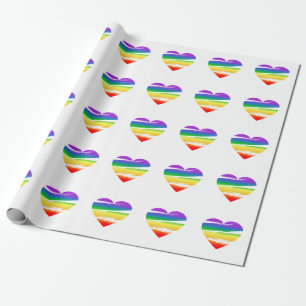 Papier Cadeau Effet de pinceau Cœur Arc-en-ciel LGBT