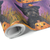 Papier Cadeau Éffrayant Affenpinscher Halloween sorcière et Citr (Coin rond)