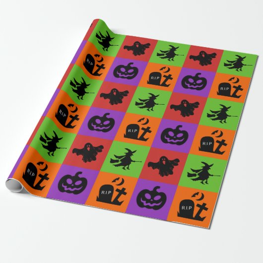 Papier Cadeau Éffrayant Amusement Halloween Motif Tri ou traitem (Déroulé)