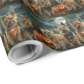 Papier Cadeau Éffrayant australien Terrier Halloween (Coin rond)