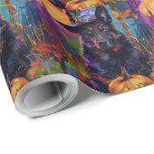 Papier Cadeau Éffrayant Berger belge Citrouille de sorcière Hall (Coin rond)