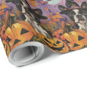 Papier Cadeau Éffrayant Boston Terrier Halloween Witch Et Citrou (Coin rond)