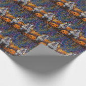 Papier Cadeau Éffrayant Bulldog Halloween sorcière et Citrouille (Coin)