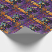 Papier Cadeau Éffrayant Dachshund Chien Halloween sorcière et Ci (Coin)