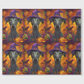 Papier Cadeau Éffrayant Greyhound Chien Halloween sorcière et Ci (Plat)