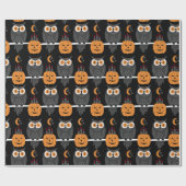 Papier Cadeau Éffrayant Halloween Citrouilles & Chouettes Jack-O (Plat)