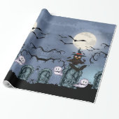 Papier Cadeau Éffrayant Halloween Graveyard Avec Chouette Dans U (Déroulé)