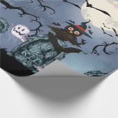 Papier Cadeau Éffrayant Halloween Graveyard Avec Chouette Dans U (Coin)