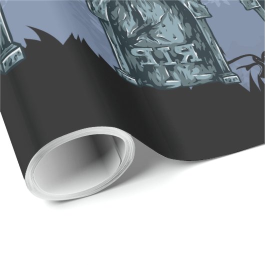 Papier Cadeau Éffrayant Halloween Graveyard Avec Chouette Dans U (Coin rond)