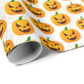 Papier Cadeau Éffrayant Halloween Jack-o'-lantern White Orange (Coin rond)
