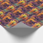 Papier Cadeau Éffrayant Keeshond Chien Halloween sorcière et Cit (Coin)