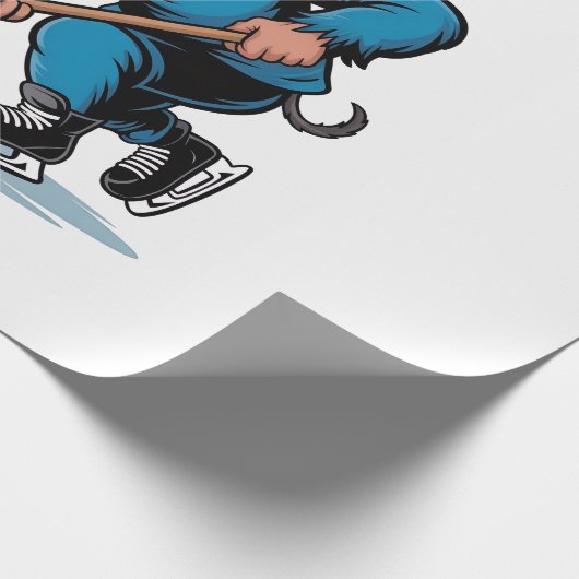 Papier Cadeau Éffrayant Krampus Jouer au hockey sur glace Noël (Coin)