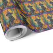 Papier Cadeau Éffrayant Labrador Chien Halloween Sorcière Et Cit (Coin rond)