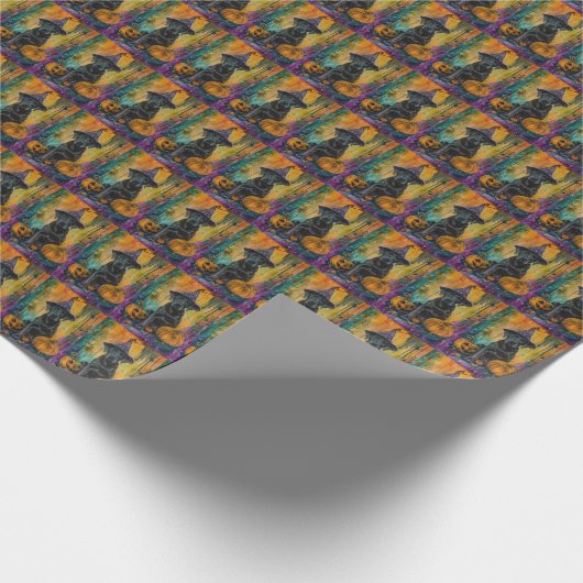 Papier Cadeau Éffrayant Labrador Chien Halloween Sorcière Et Cit (Coin)