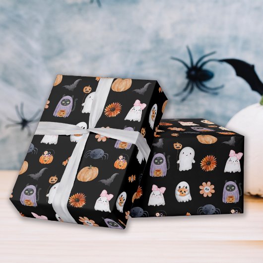 Papier Cadeau Éffrayant mignon halloween ghost aquarelle style n