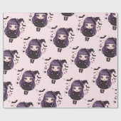 Papier Cadeau Éffrayant mignon rose sorcière rose motif (Plat)
