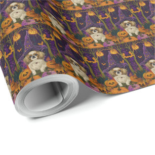 Papier Cadeau Éffrayant Pekingese Chien Halloween sorcière et Ci