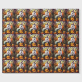 Papier Cadeau Éffrayant Samoyed Chien Halloween sorcière et Citr (Plat)