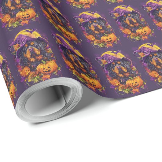 Papier Cadeau Éffrayant Tibétain Mastiff Chien Halloween Citroui (Coin rond)