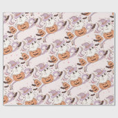 Papier Cadeau Éffrayant Un Fantôme Rétro & Halloween rose Citrou (Plat)