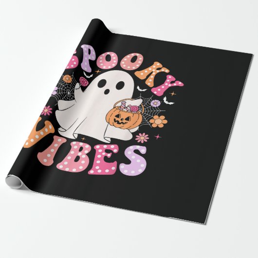Papier Cadeau Éffrayant Vibes Ghost Retro Halloween Super (Déroulé)