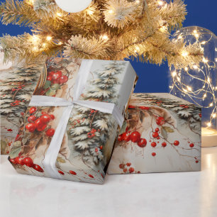 Papier Cadeau Église de l'Horloge de Noël Faon de Cerf