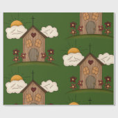 Papier Cadeau Église Sunny Avec Fleurs Rustique Charme De Pays (Plat)