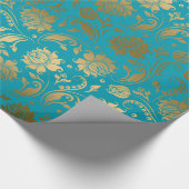 Papier Cadeau EGold & Turquoise Blue Floral Pattern (Coin)