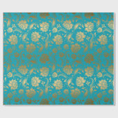 Papier Cadeau EGold & Turquoise Blue Floral Pattern (Plat)