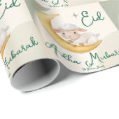 Papier Cadeau Eid  Al Adha Dusty Green Cute Sheep Dinner  (Coin rond)