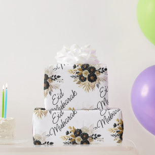 Papier Cadeau Eid Moubarak Floral Black Gold Script Calligraphie