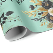 Papier Cadeau Eid Moubarak Floral Black Gold Script turquoise (Coin rond)