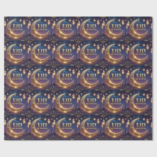 Papier Cadeau Eid Mubarak Islamic celebration Gold And navy (Plat)