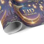 Papier Cadeau Eid Mubarak Islamic celebration Gold And navy (Coin rond)