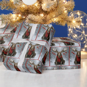 Papier Cadeau Élan de Noël dans une forêt enneigée