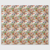 Papier Cadeau Élargi beaucoup de Santas Vintages (Plat)