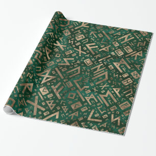 Papier Cadeau Elder Runes - Futhark Motif Gold sur Malachite #1