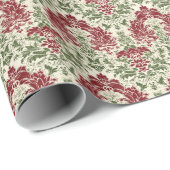 Papier Cadeau Élégance classique Rouge et vert Damas de Noël (Coin rond)