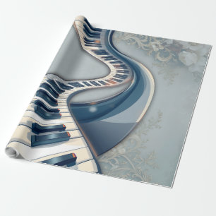 Papier Cadeau Élégance dans les touches de piano et les fleurs.