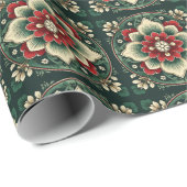 Papier Cadeau Élégance de Noël : Motif sans date Holly Wreath (Coin rond)