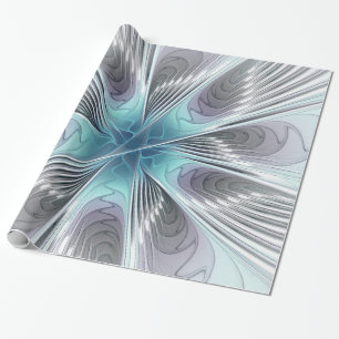 Papier Cadeau Elégance Moderne Bleu Gris Blanc Fractage Art Flow