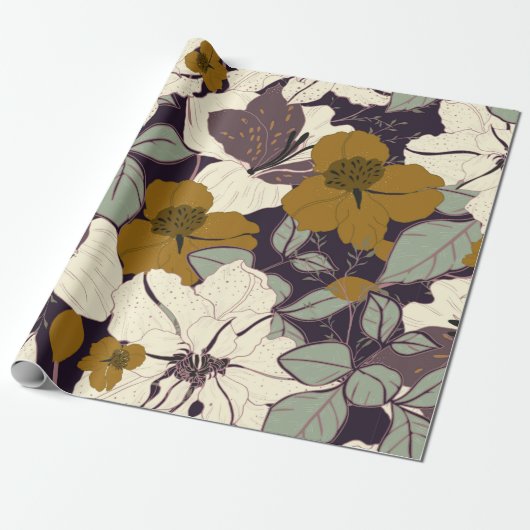 Papier Cadeau Elegance pattern with flowers and leaf. Floral vin (Déroulé)