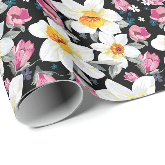 Papier Cadeau Elegance pattern with narcissus flowers (Coin rond)
