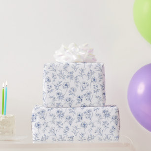 Papier Cadeau Élégance vintage intemporelle Bleu motif floral