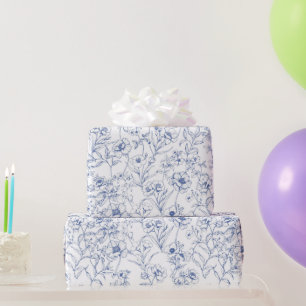 Papier Cadeau Élégance vintage intemporelle Bleu motif floral