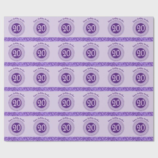Papier Cadeau Elegant 20th Birthday Purple Glitter with Stripes (Plat)