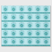 Papier Cadeau Elegant 20th Birthday Teal Blue Glitter & Stripes (Plat)