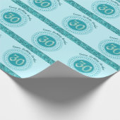 Papier Cadeau Elegant 30th Birthday Teal Blue Glitter & Stripes (Coin)