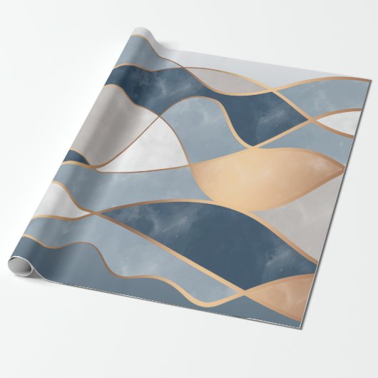 Papier Cadeau Elegant Abstract Gold Waves & Teal Marble Grunge | (Déroulé)